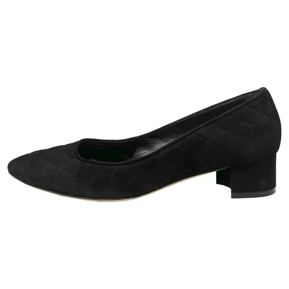 Manolo Blahnik Lisqui Quilted Suede Block Heel Pumps Black Size 39‎ US 9